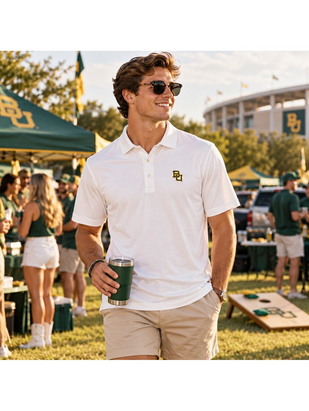 Peter Millar Baylor Bears White 100% Cotton Golf Polo Shirt Men’s Small
